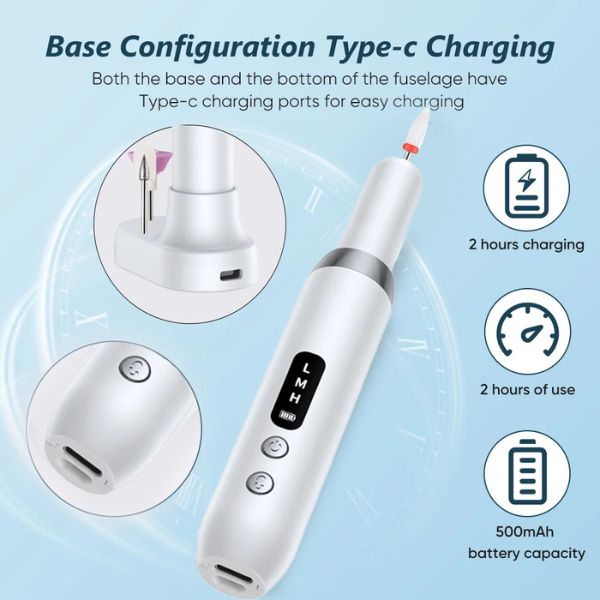 Amiriva Nail Polisher – portable electric manicure drill with 3-speed settings, LED indicator, Type-C charging base, and 500mAh battery for salon-quality nail care