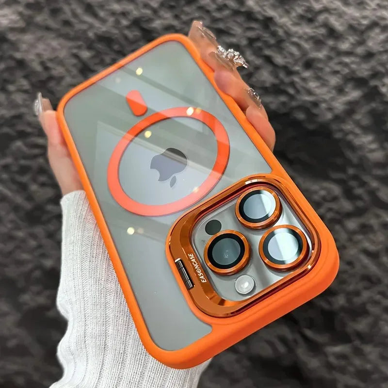 Amiriva Luxury Magnetic Shockproof iPhone Case for iPhone 15 and 16 – Transparent with built-in stand and camera lens protection