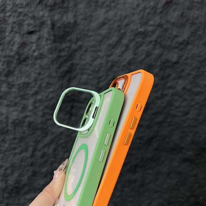 Amiriva Luxury Magnetic Shockproof iPhone Case for iPhone 15 and 16 – Transparent with built-in stand and camera lens protection