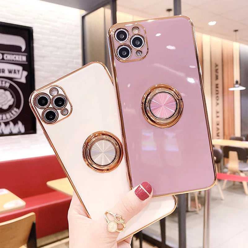 Luxury Magnetic Plating Silicone Case for iPhone - (SF1001B)