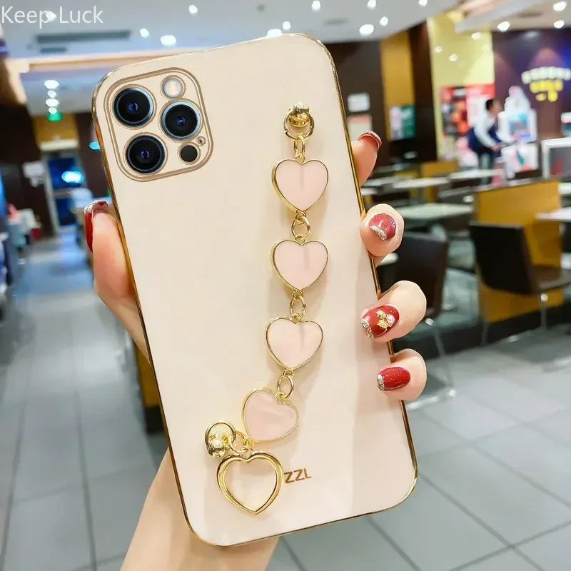 Amiriva Cute iPhone Case with Heart Design and Wrist Strap Chain