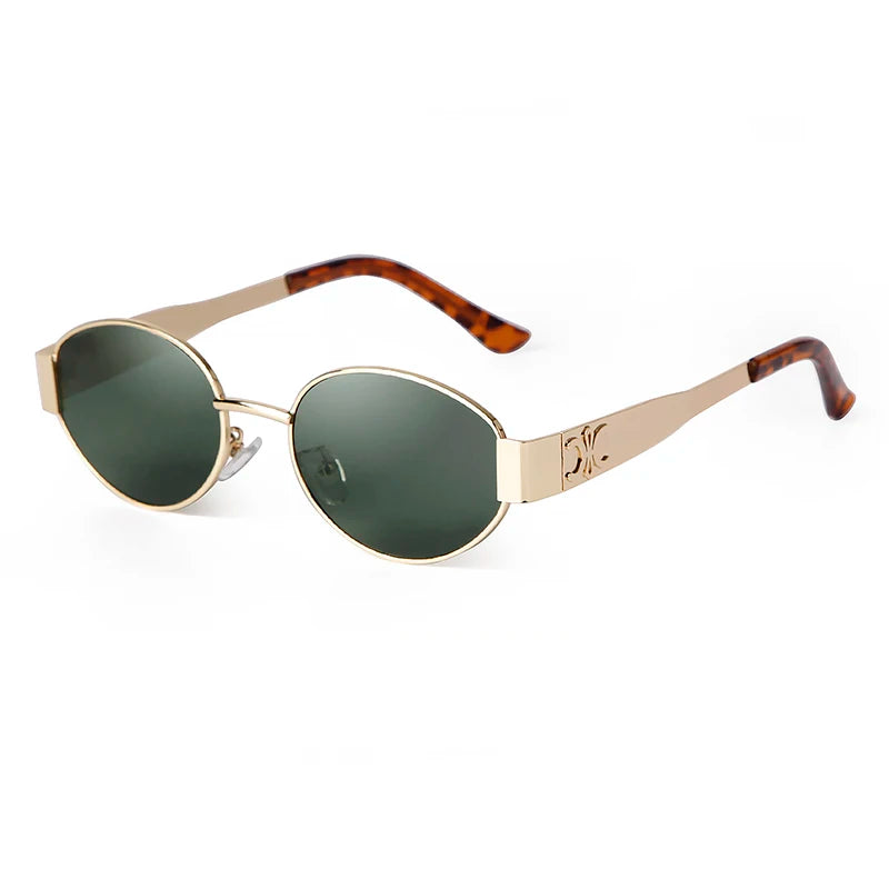 Amiriva retro 90s oval pilot sunglasses with green UV400 gradient lenses and black metal frame for men and women