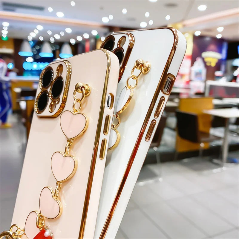 Amiriva Cute iPhone Case with Heart Design and Wrist Strap Chain