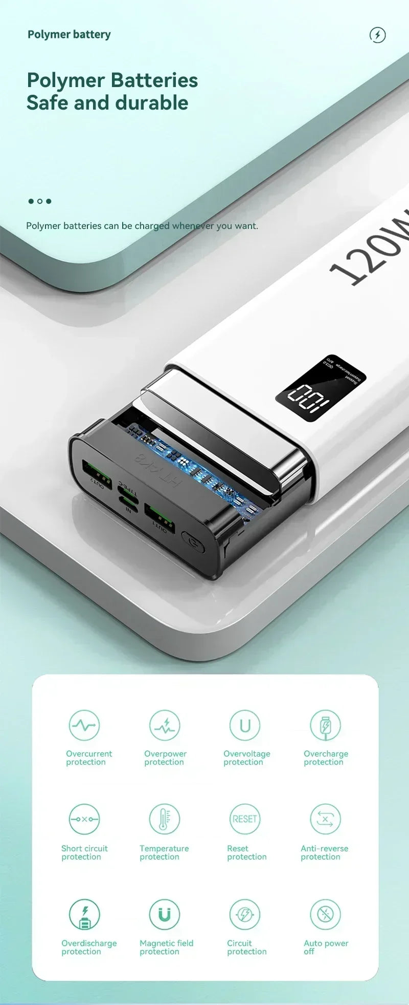 120W 500,000mAh Power Bank – Ultra High Capacity Fast Charger with Digital Display (AR1007)