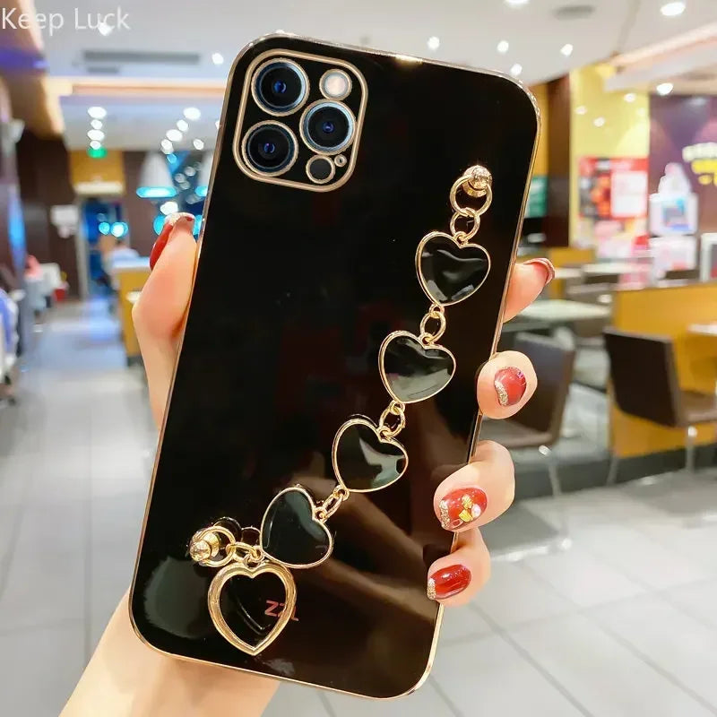 Amiriva Cute iPhone Case with Heart Design and Wrist Strap Chain