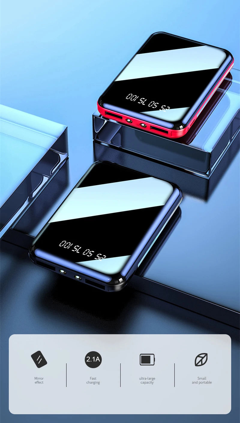 Amiriva Mini 20,000mAh Mirror Screen Power Bank – LED Display & Built-in Cables (AR1008)