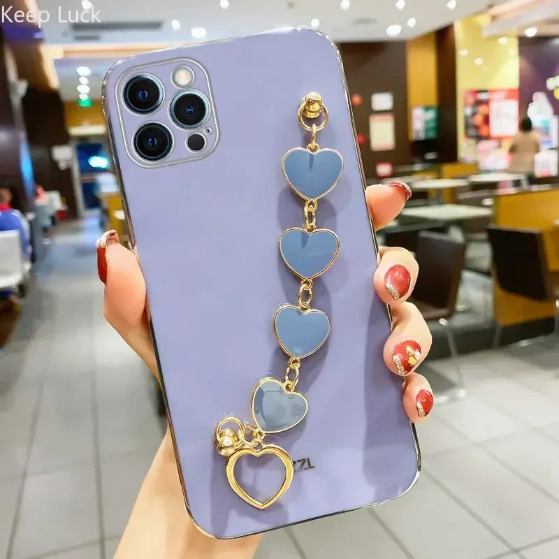 Amiriva Cute iPhone Case with Heart Design and Wrist Strap Chain