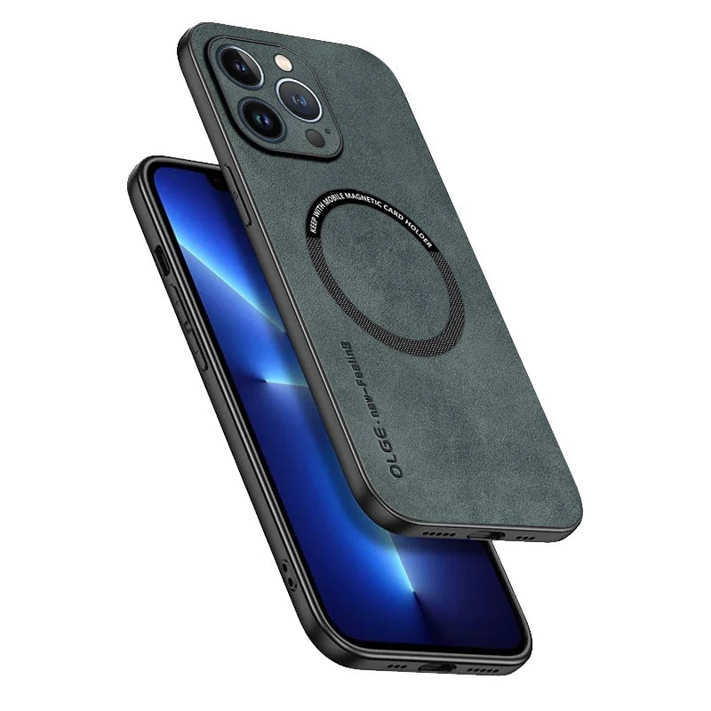 Magnetic Leather Case – MagSafe Compatible for iPhone 11–16 Pro Max (AR1001)
