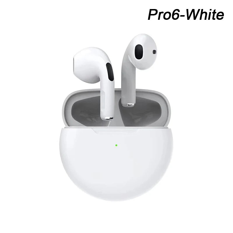 Original Pro 6 TWS Wireless Bluetooth Earphones by Amiriva – Waterproof in-ear earbuds with microphone, AAC support, and semi-open design for sports and daily use