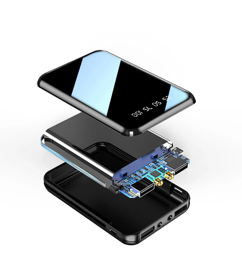 Amiriva Mini 20,000mAh Mirror Screen Power Bank – LED Display & Built-in Cables (AR1008)