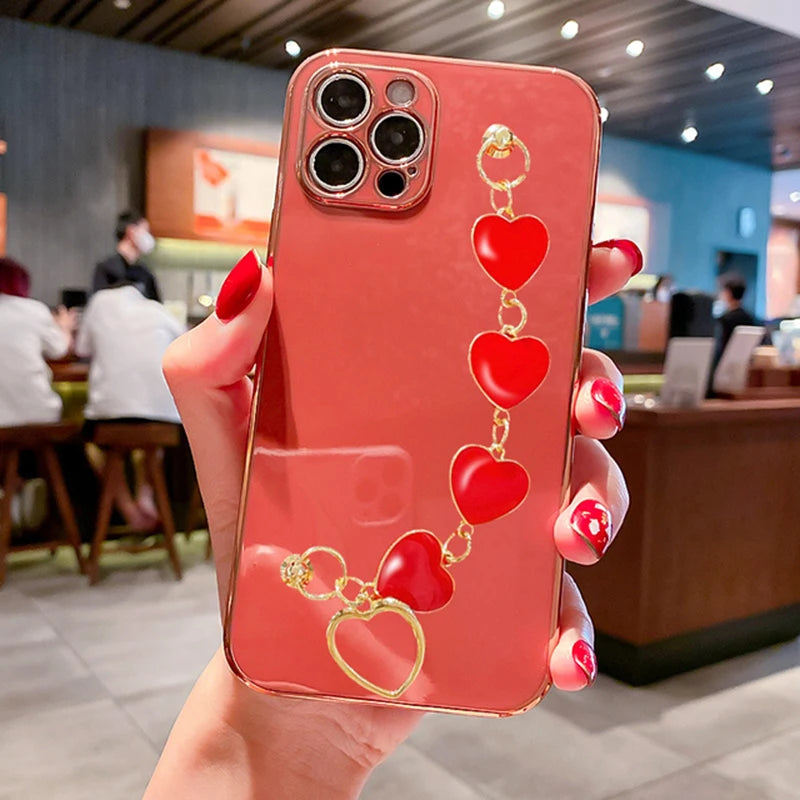 Amiriva Cute iPhone Case with Heart Design and Wrist Strap Chain