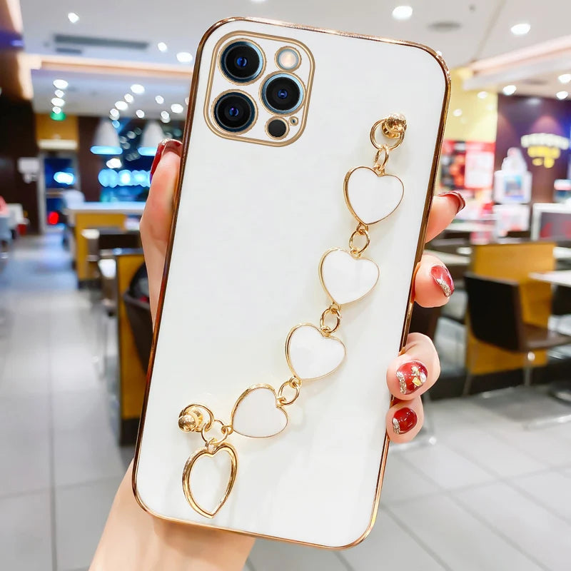 Amiriva Cute iPhone Case with Heart Design and Wrist Strap Chain