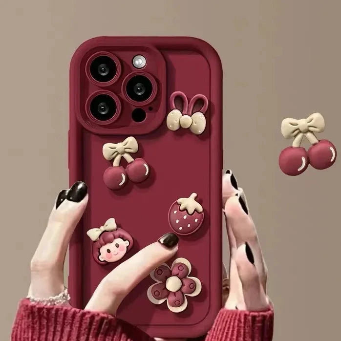 Amiriva Flower Candy Phone Case For iPhone Cute Autumn Soft Silicone Case Cherry Girl