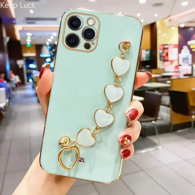 Amiriva Cute iPhone Case with Heart Design and Wrist Strap Chain