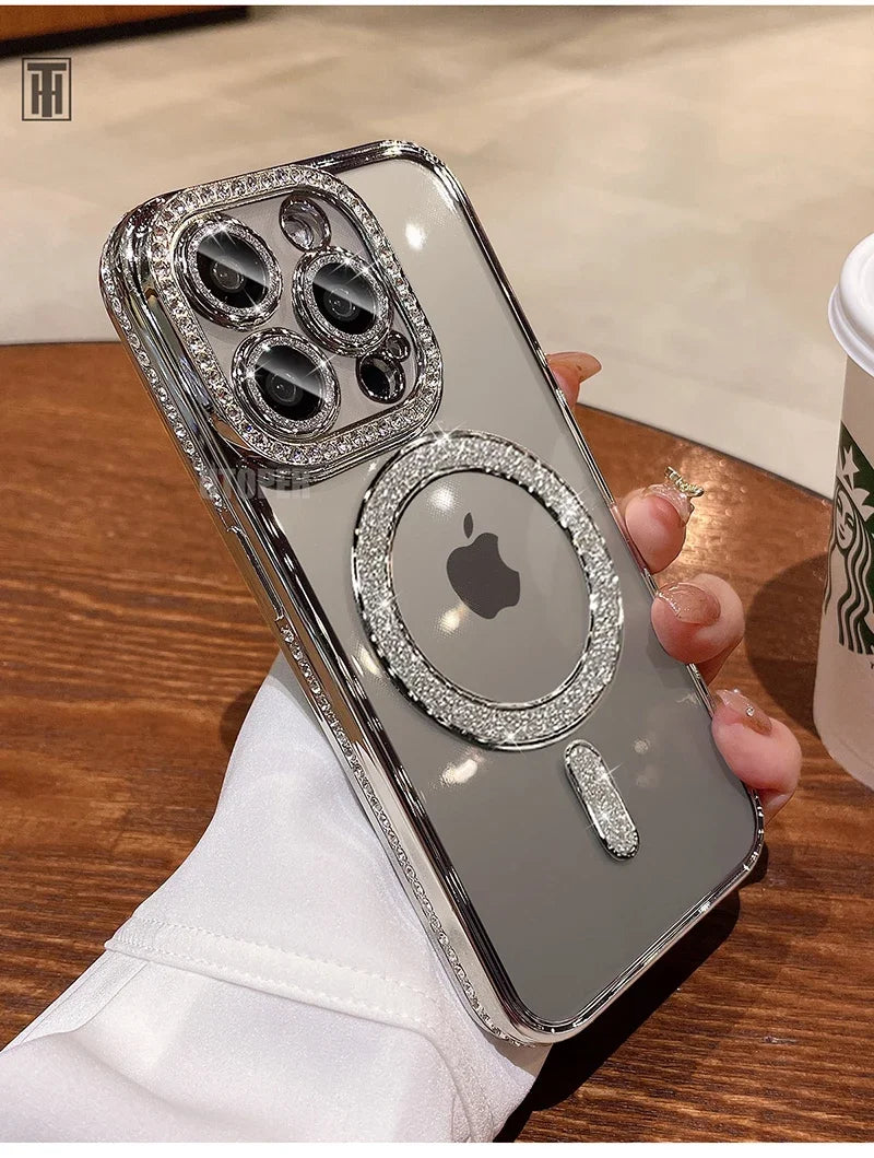 Luxury Crystal Diamond Clear MagSafe Case for iPhone 11–15 Pro Max - (JUL103)