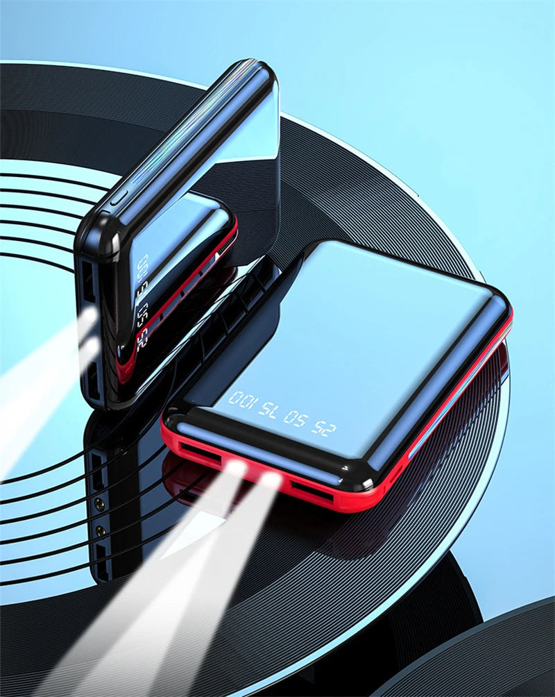 Amiriva Mini 20,000mAh Mirror Screen Power Bank – LED Display & Built-in Cables (AR1008)