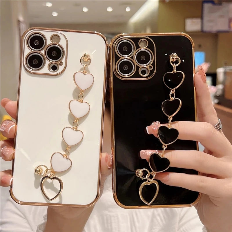 Amiriva Cute iPhone Case with Heart Design and Wrist Strap Chain
