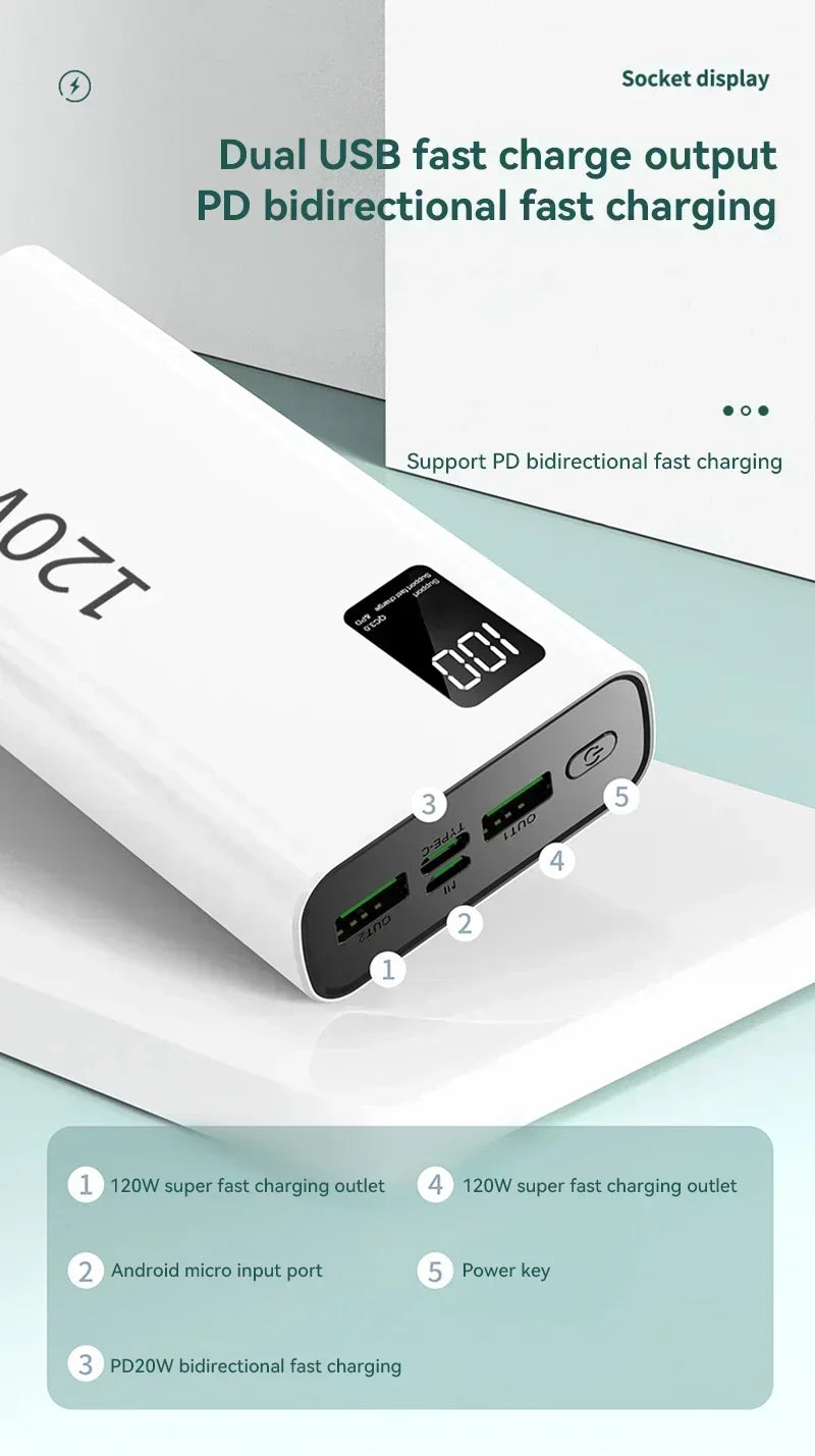 120W 500,000mAh Power Bank – Ultra High Capacity Fast Charger with Digital Display (AR1007)