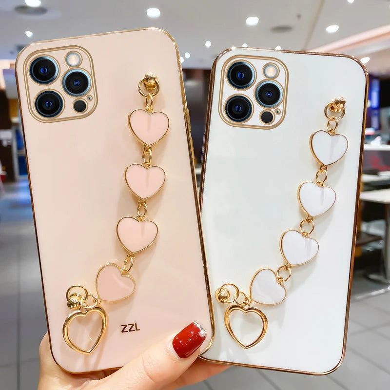 Amiriva Cute iPhone Case with Heart Design and Wrist Strap Chain