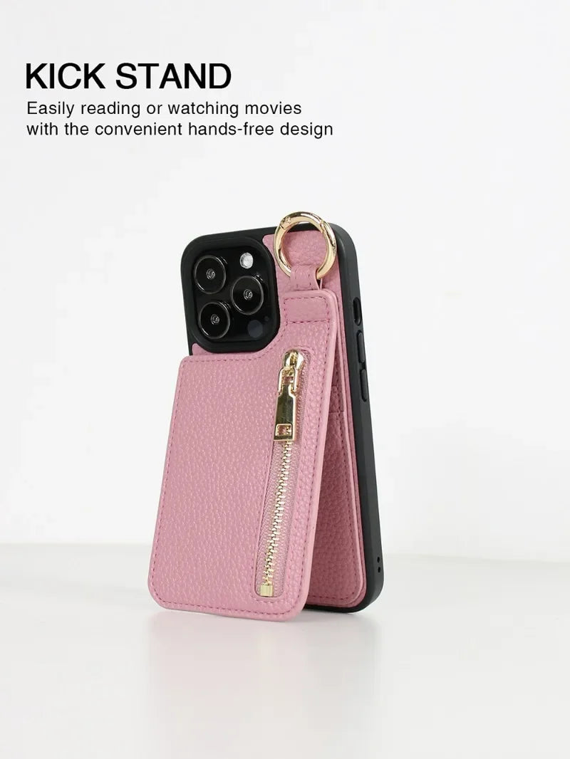 Shockproof TPU iPhone case with ring stand and wallet