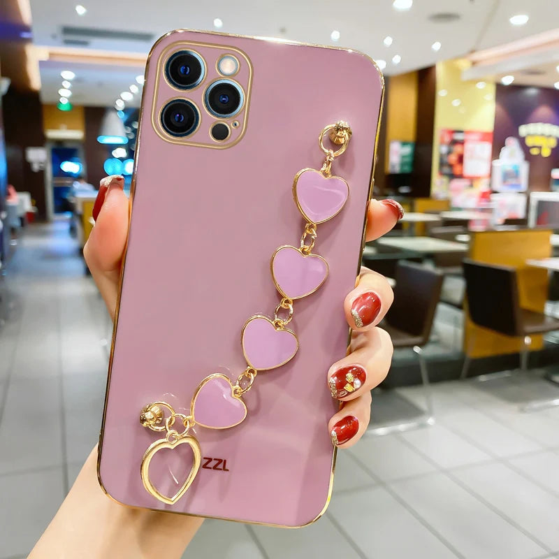 Amiriva Cute iPhone Case with Heart Design and Wrist Strap Chain
