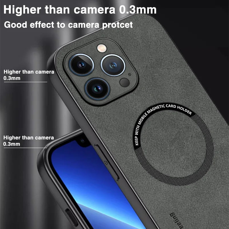 Magnetic Leather Case – MagSafe Compatible for iPhone 11–16 Pro Max (AR1001)