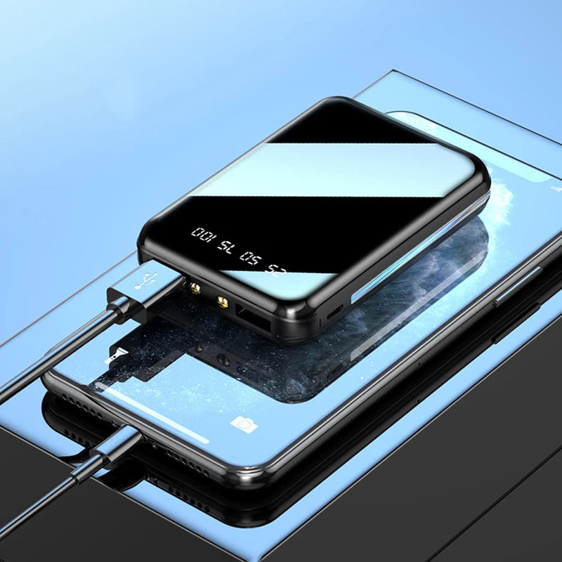Amiriva Mini 20,000mAh Mirror Screen Power Bank – LED Display & Built-in Cables (AR1008)