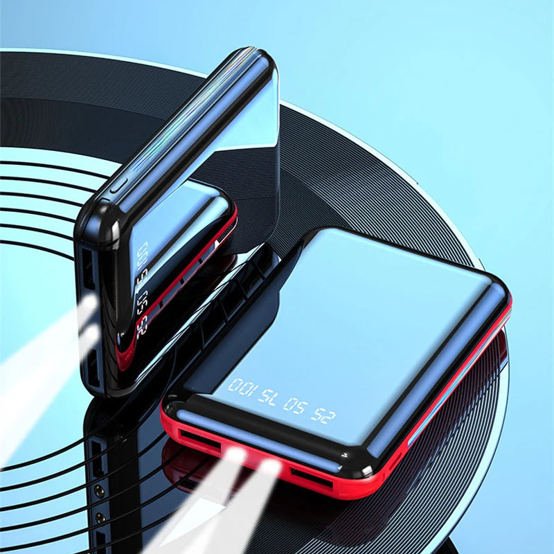 Amiriva Mini 20,000mAh Mirror Screen Power Bank – LED Display & Built-in Cables (AR1008)