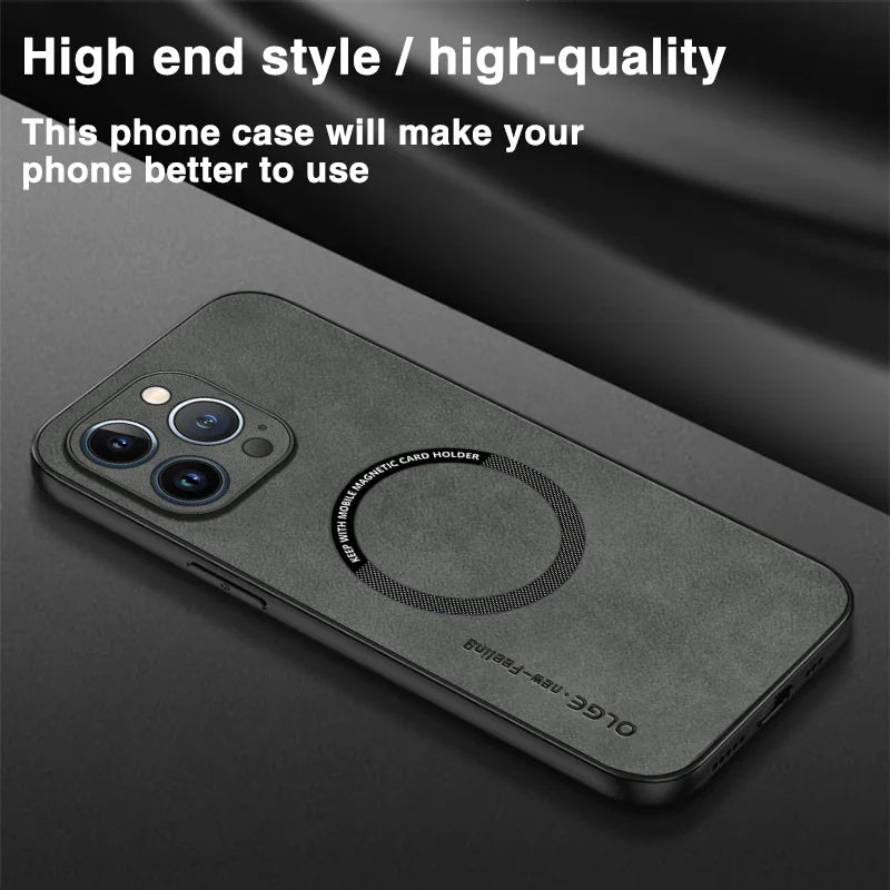 Magnetic Leather Case – MagSafe Compatible for iPhone 11–16 Pro Max (AR1001)