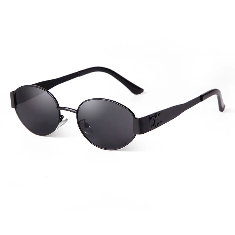 Amiriva retro 90s oval pilot sunglasses with green UV400 gradient lenses and black metal frame for men and women