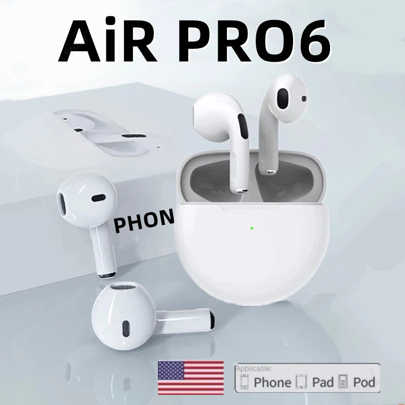 Original Pro 6 TWS Wireless Bluetooth Earphones by Amiriva – Waterproof in-ear earbuds with microphone, AAC support, and semi-open design for sports and daily use