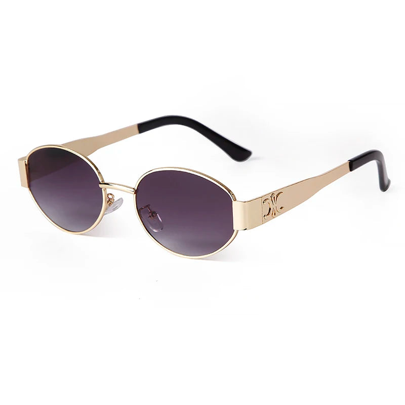Amiriva retro 90s oval pilot sunglasses with green UV400 gradient lenses and black metal frame for men and women