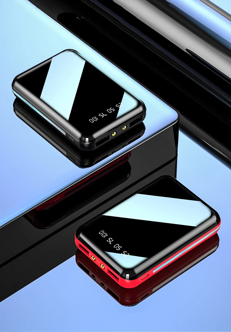 Amiriva Mini 20,000mAh Mirror Screen Power Bank – LED Display & Built-in Cables (AR1008)