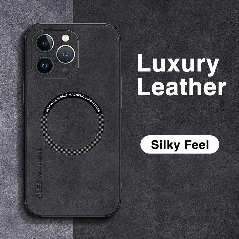 Magnetic Leather Case – MagSafe Compatible for iPhone 11–16 Pro Max (AR1001)