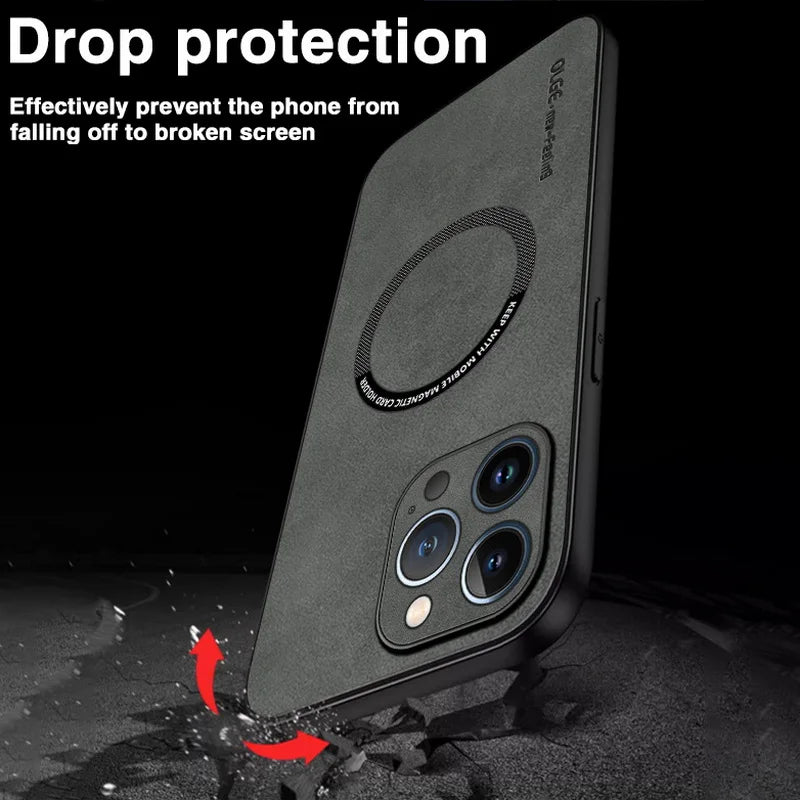 Magnetic Leather Case – MagSafe Compatible for iPhone 11–16 Pro Max (AR1001)