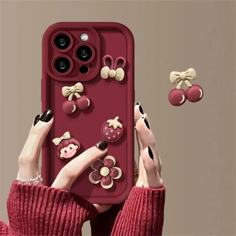 Amiriva Flower Candy Phone Case For iPhone Cute Autumn Soft Silicone Case Cherry Girl