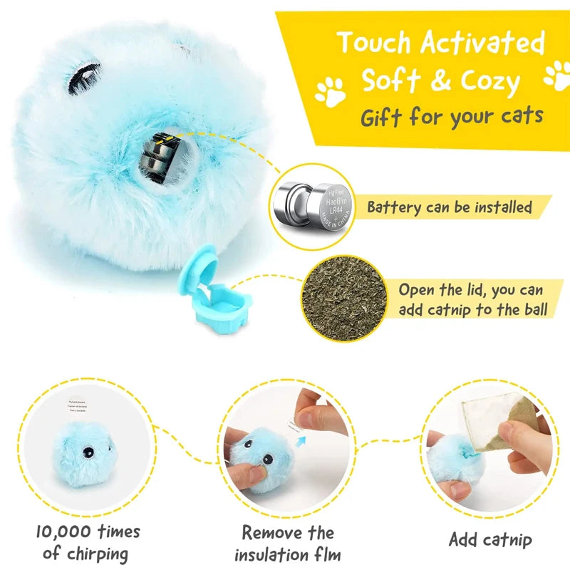 Amiriva Interactive Electric Cat Toy Ball – Plush, Catnip-Infused, Squeaky Toy for Cats