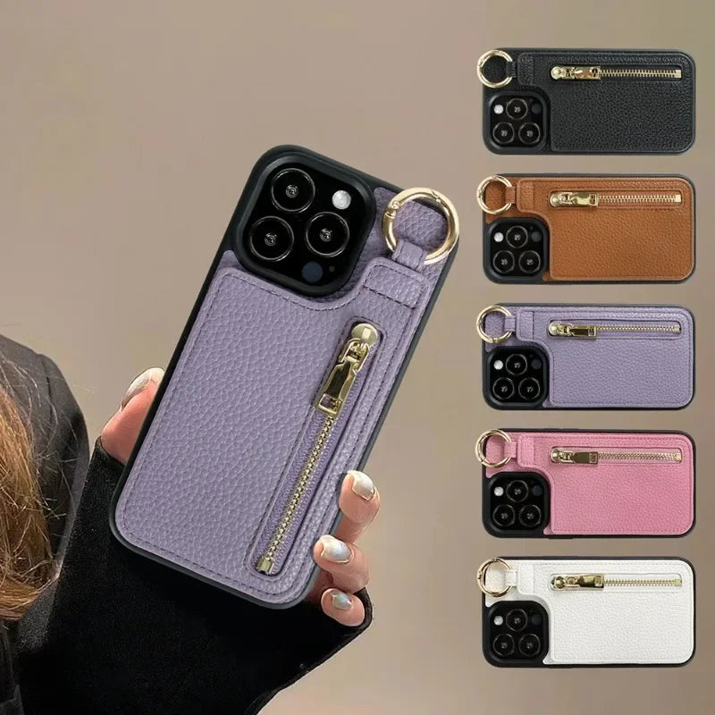 Shockproof TPU iPhone case with ring stand and wallet