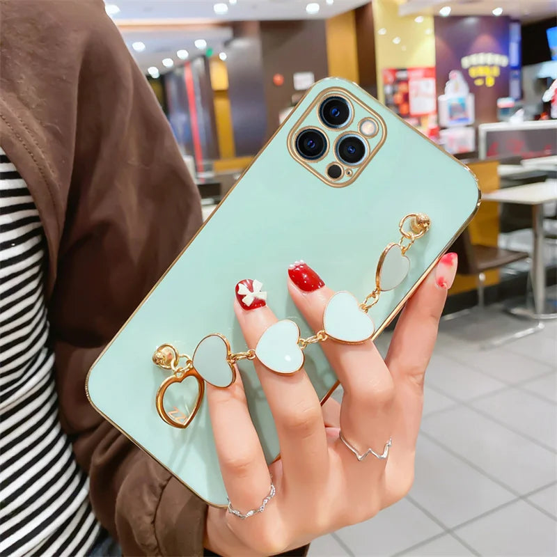 Amiriva Cute iPhone Case with Heart Design and Wrist Strap Chain
