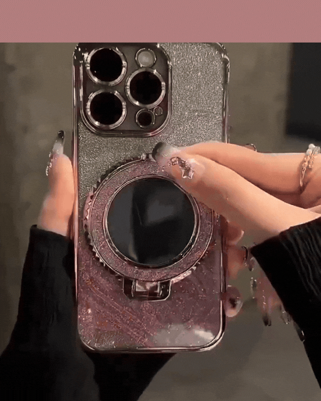 Mirror Magnetic Stand iPhone Case – Luxury Diamond Glitter MagSafe Cover, Fits All iPhone Models, Pro & Max