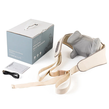 Amiriva Wireless Neck and Shoulder Massager with Heat Function, designed for relaxation and comfort, showing the ergonomic massager draped around a person's neck and shoulders.
