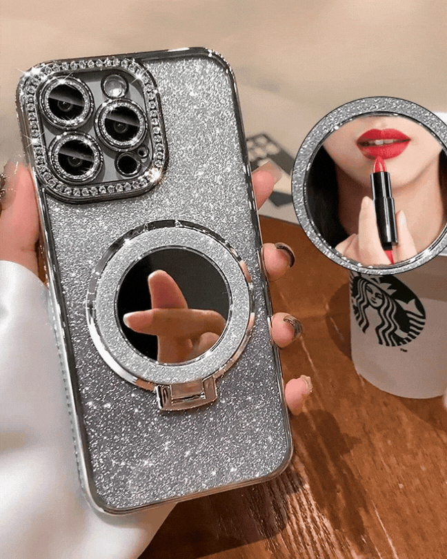 Mirror Magnetic Stand iPhone Case – Luxury Diamond Glitter MagSafe Cover, Fits All iPhone Models, Pro & Max