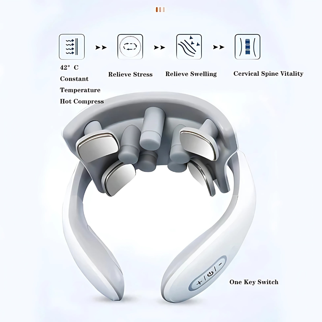 Amiriva Neck Massager with 4-head deep tissue design, heat therapy, and adjustable intensity for fast neck pain relief