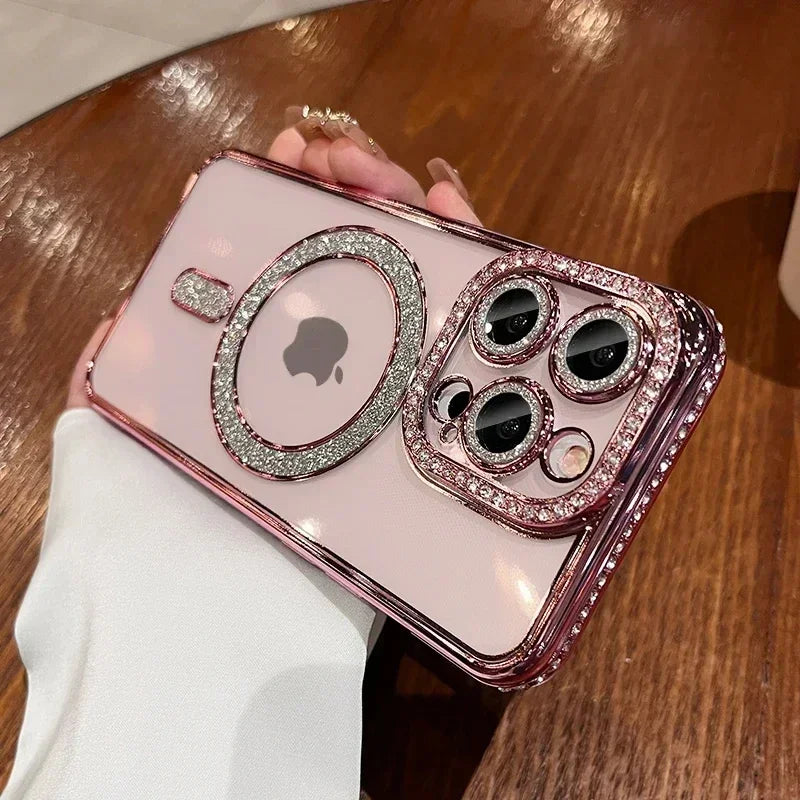 Glitter diamond transparent phone case on iPhone 16 Pro Max – Amiriva luxury design