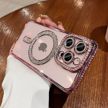 Glitter diamond transparent phone case on iPhone 16 Pro Max – Amiriva luxury design