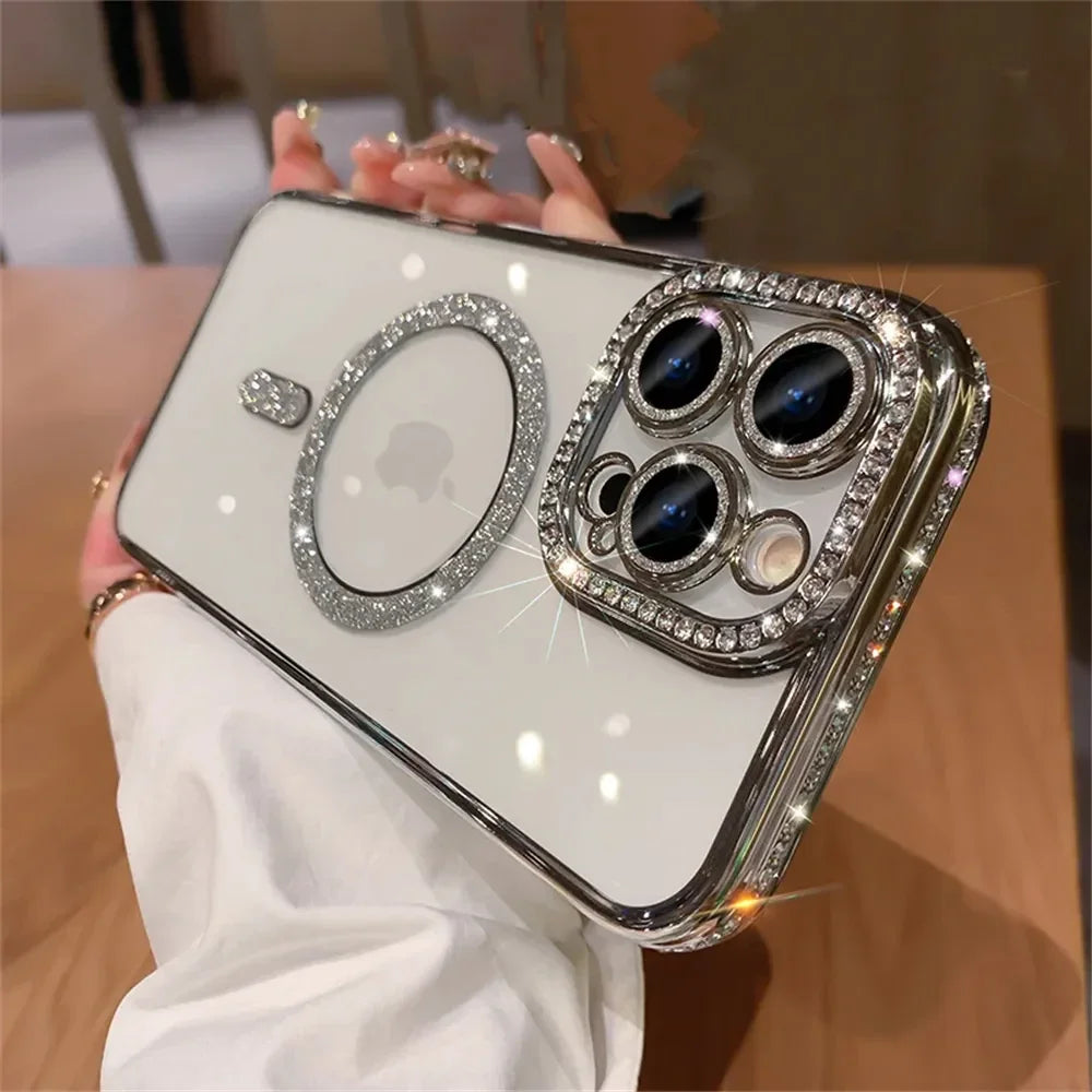 Glitter diamond transparent phone case on iPhone 16 Pro Max – Amiriva luxury design