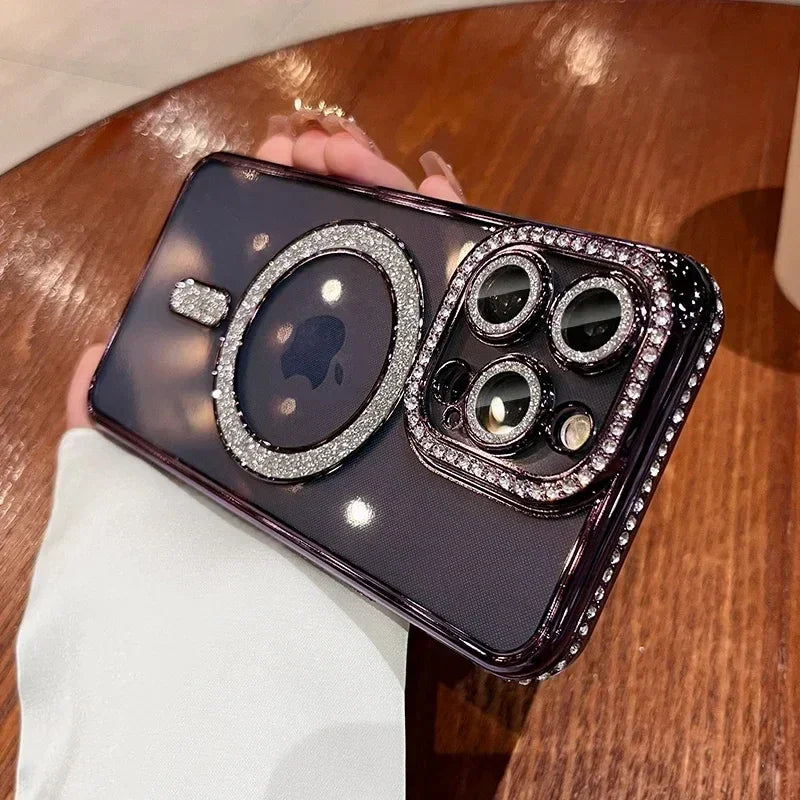 Glitter diamond transparent phone case on iPhone 16 Pro Max – Amiriva luxury design