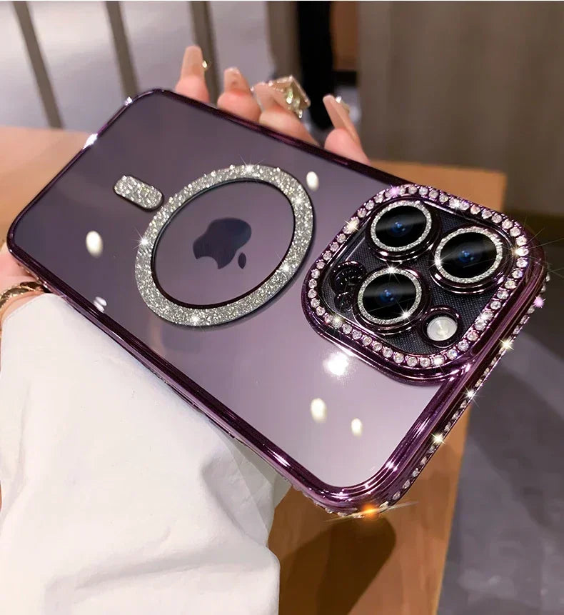 Glitter diamond transparent phone case on iPhone 16 Pro Max – Amiriva luxury design