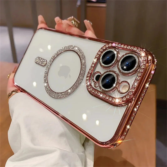 Glitter diamond transparent phone case on iPhone 16 Pro Max – Amiriva luxury design