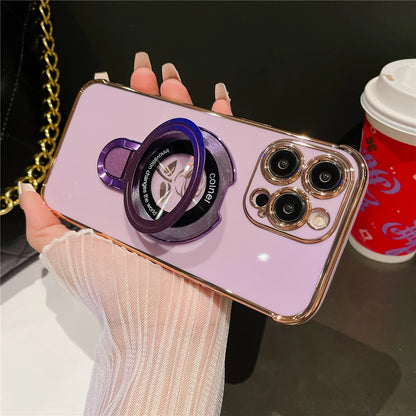 Luxury Plating Flower Frame Magsafe Magnetic Stand Phone Case For iPhone - (SF1009)